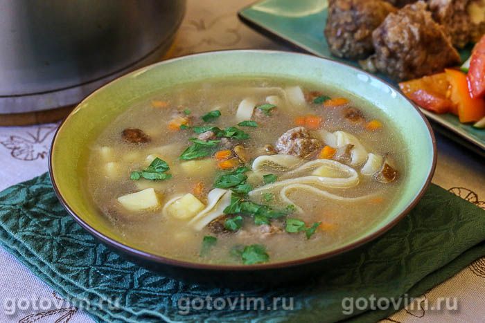 Photo of Грибной суп с фрикадельками и лапшой для лагмана. Рецепт с фото