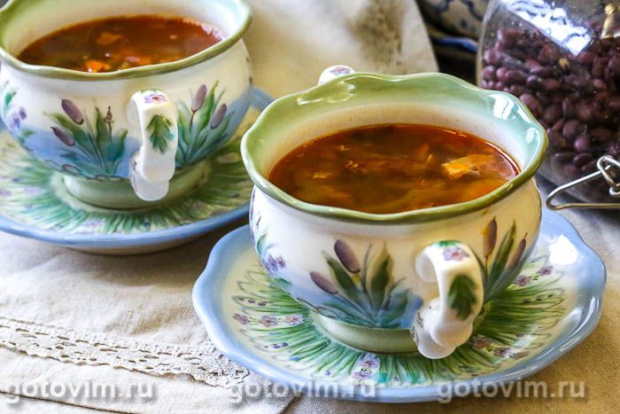 Photo of Мясной суп с фасолью и жареным беконом. Рецепт с фото