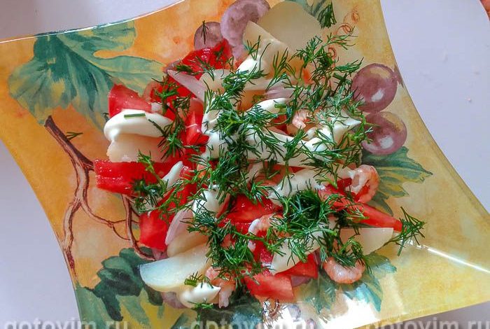 Photo of Картофельный салат с помидорами и креветками. Рецепт с фото